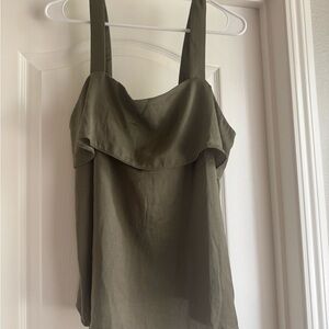 Banana Republic Olive Green Ruffle-Front, Bow Tie Back Women's Top